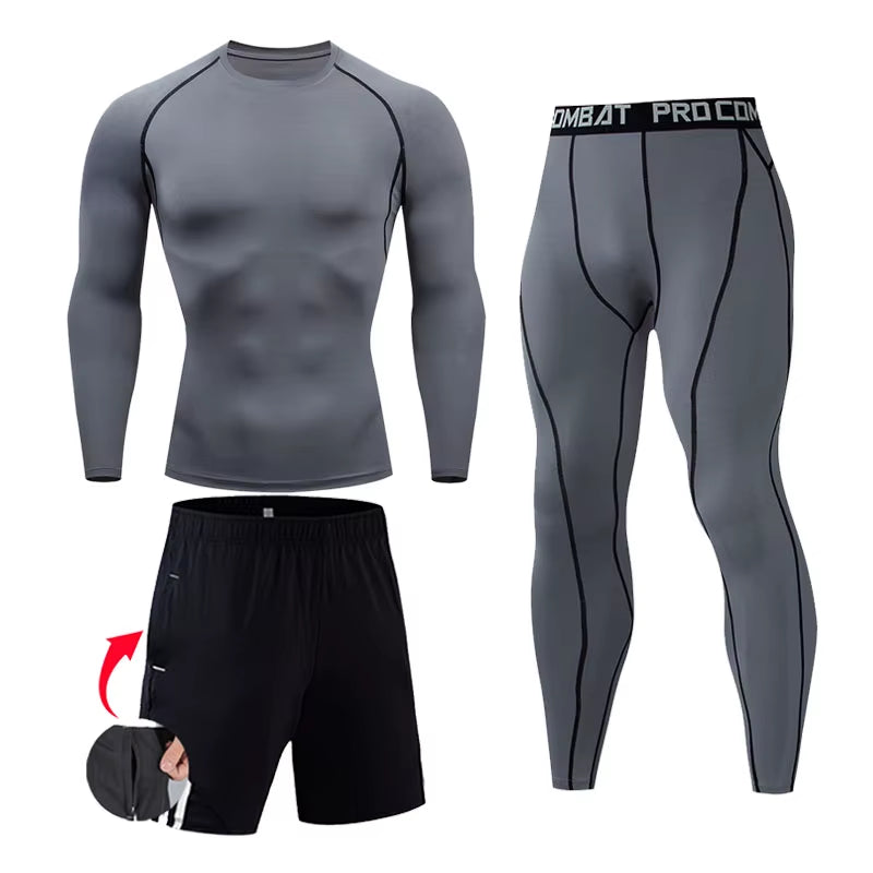 Men'S Compression Sportswear Suits Gym Tights Training Clothes Workout Jogging Sports Set Running Rashguard Tracksuit for Men