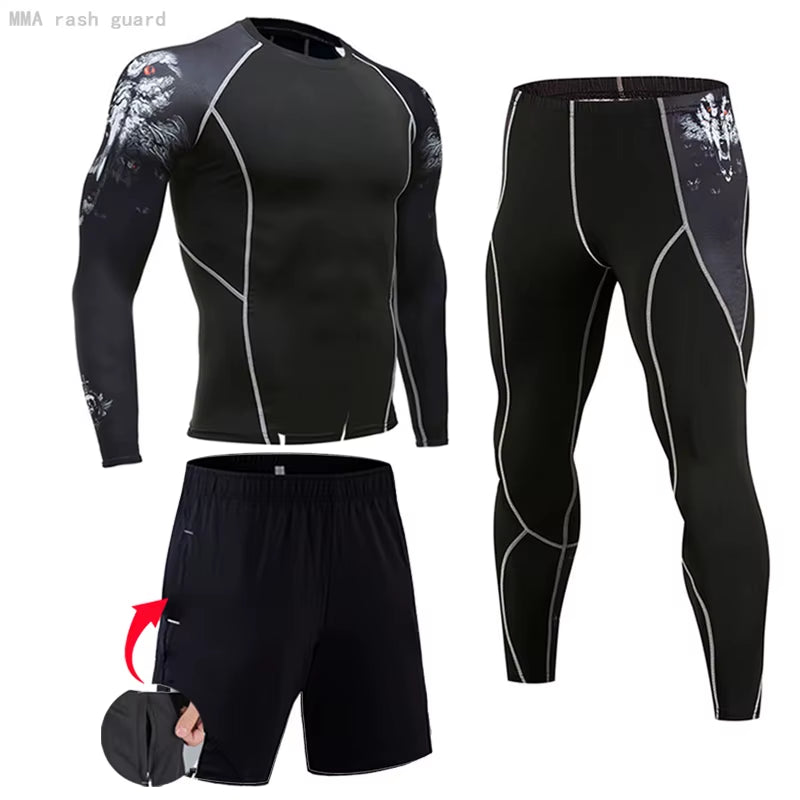 Men'S Compression Sportswear Suits Gym Tights Training Clothes Workout Jogging Sports Set Running Rashguard Tracksuit for Men