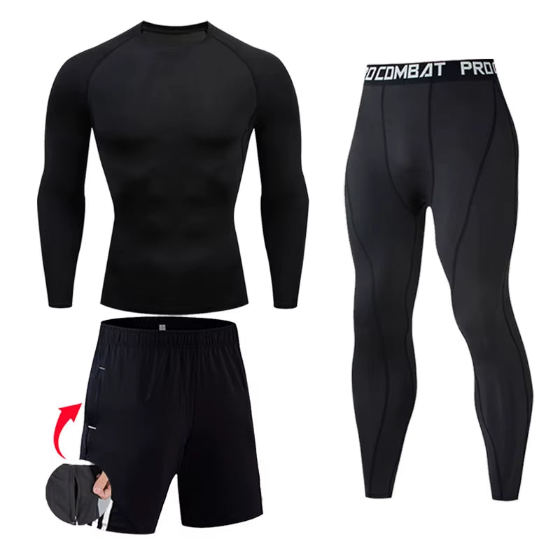 Men'S Compression Sportswear Suits Gym Tights Training Clothes Workout Jogging Sports Set Running Rashguard Tracksuit for Men