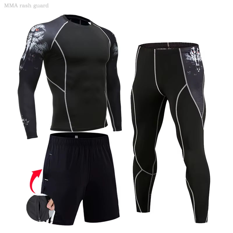 Men'S Compression Sportswear Suits Gym Tights Training Clothes Workout Jogging Sports Set Running Rashguard Tracksuit for Men