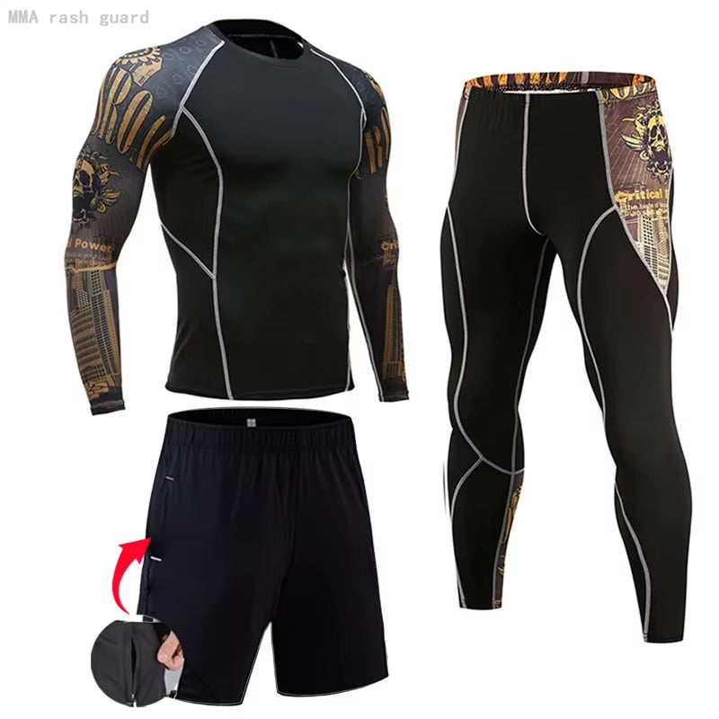 Men'S Compression Sportswear Suits Gym Tights Training Clothes Workout Jogging Sports Set Running Rashguard Tracksuit for Men